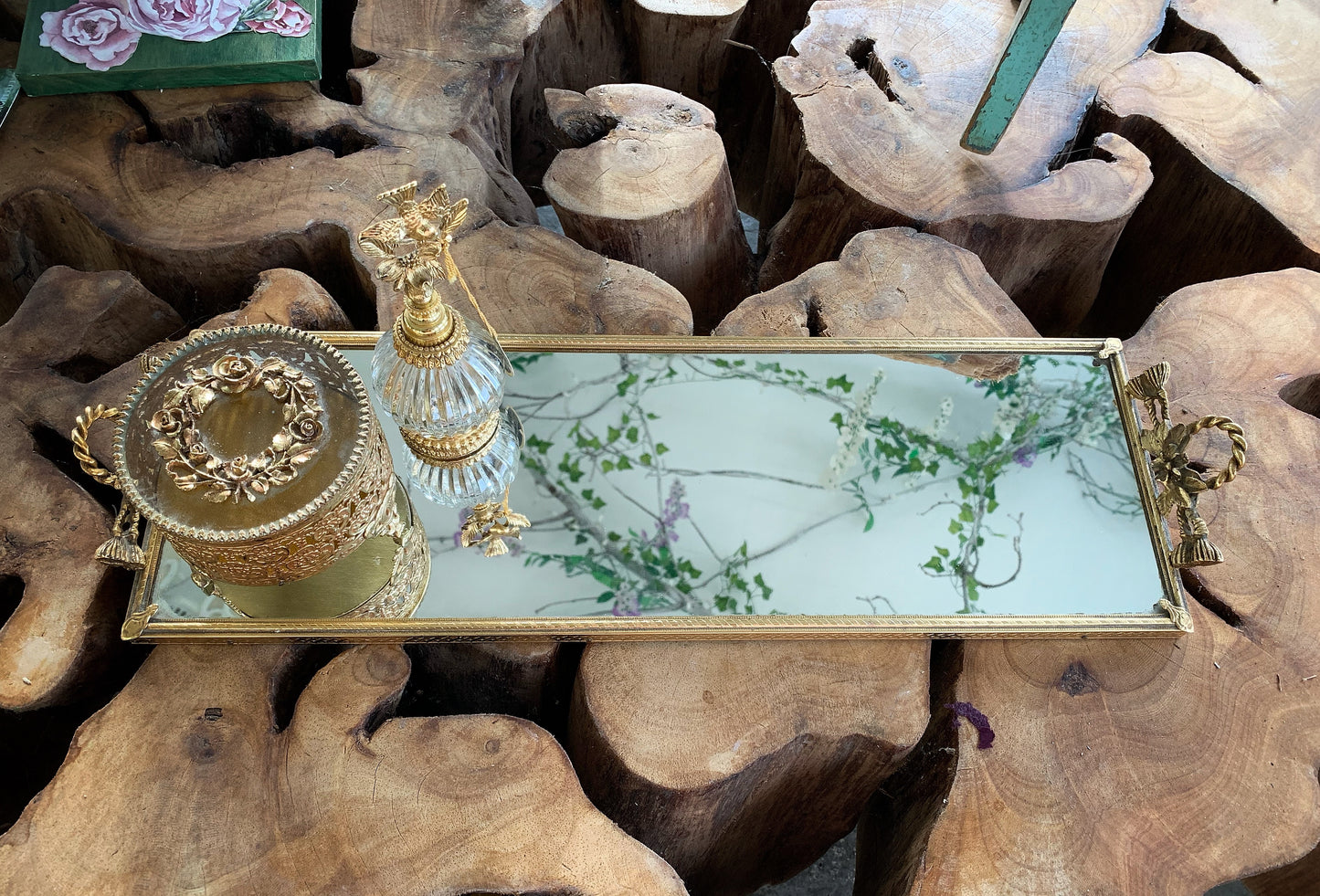 Antique Rectangle Wreath Mirror Tray