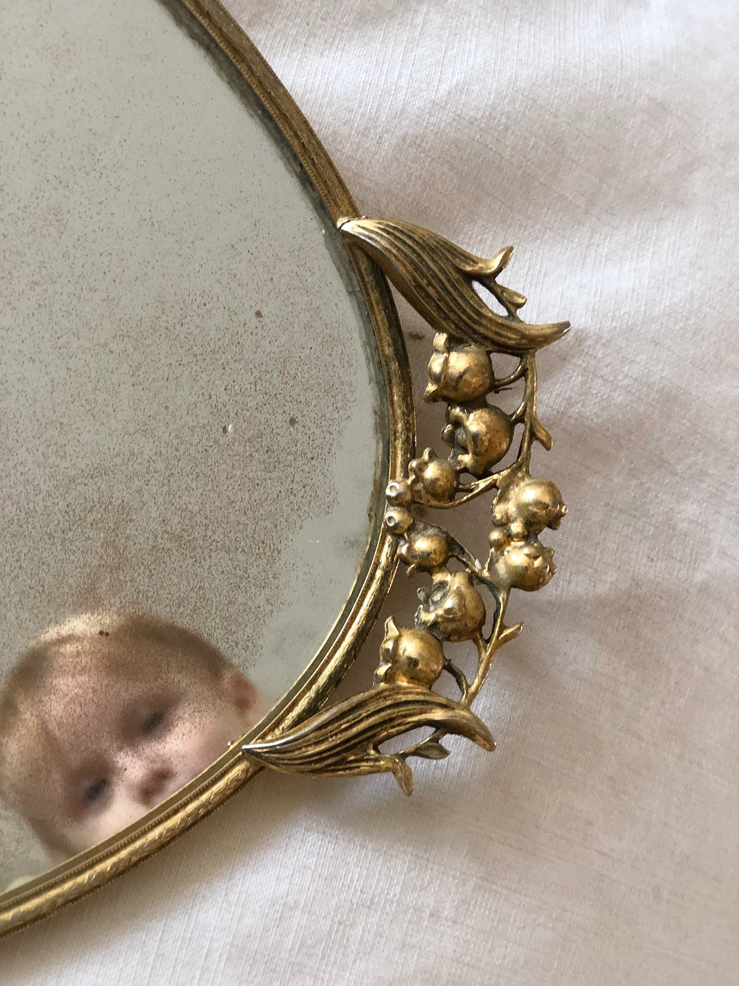 Antique Lily of the Valley Mirror Tray