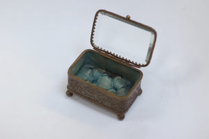 Antique Small blue tuft Jewelry Box