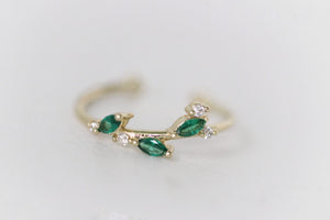 Enchanted Forest Green Crystals Leaves Ring
