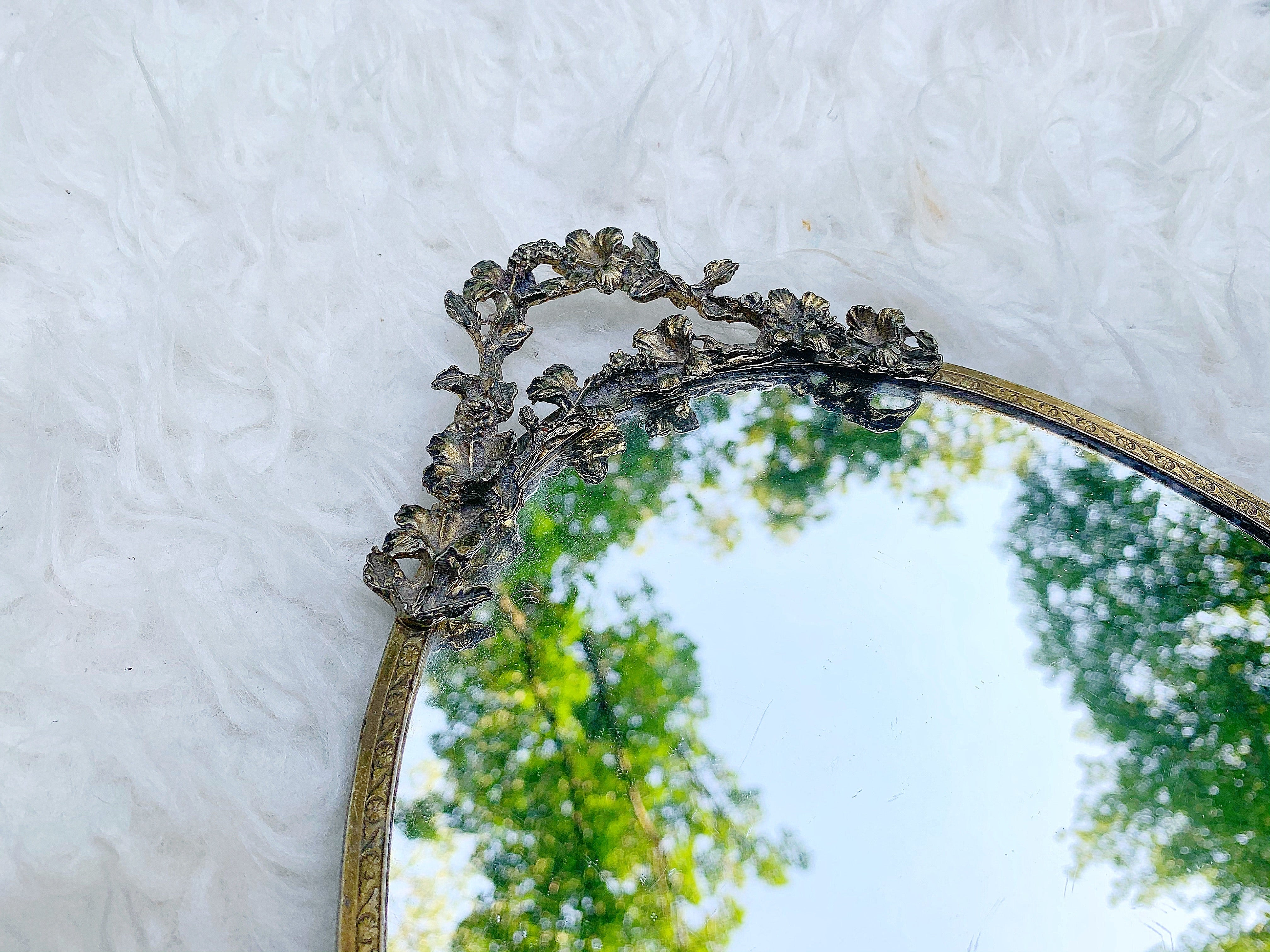 Antique Floral Hibiscus Mirror Tray