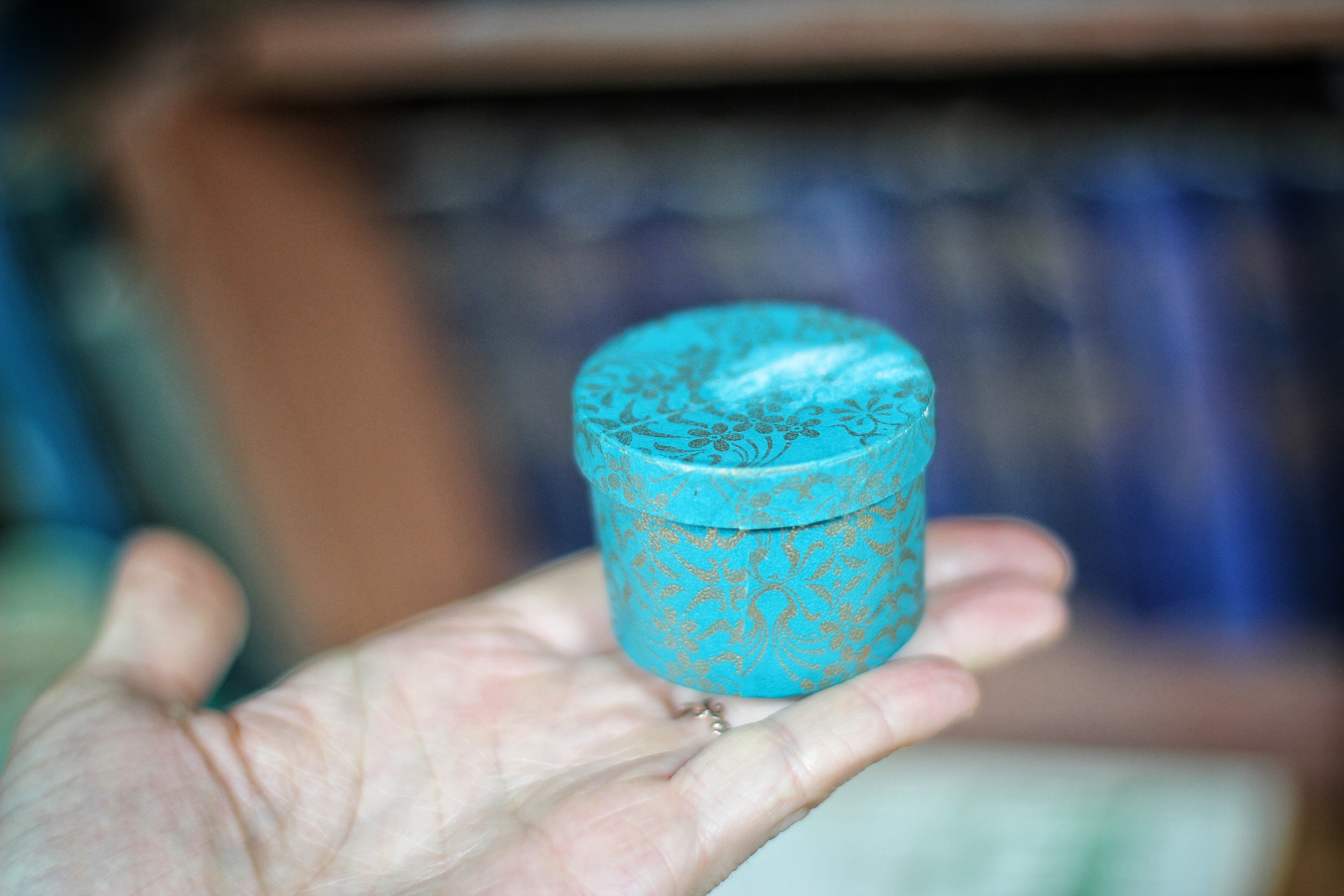 Antique Rustic Turquoise Cardboard Ring Box