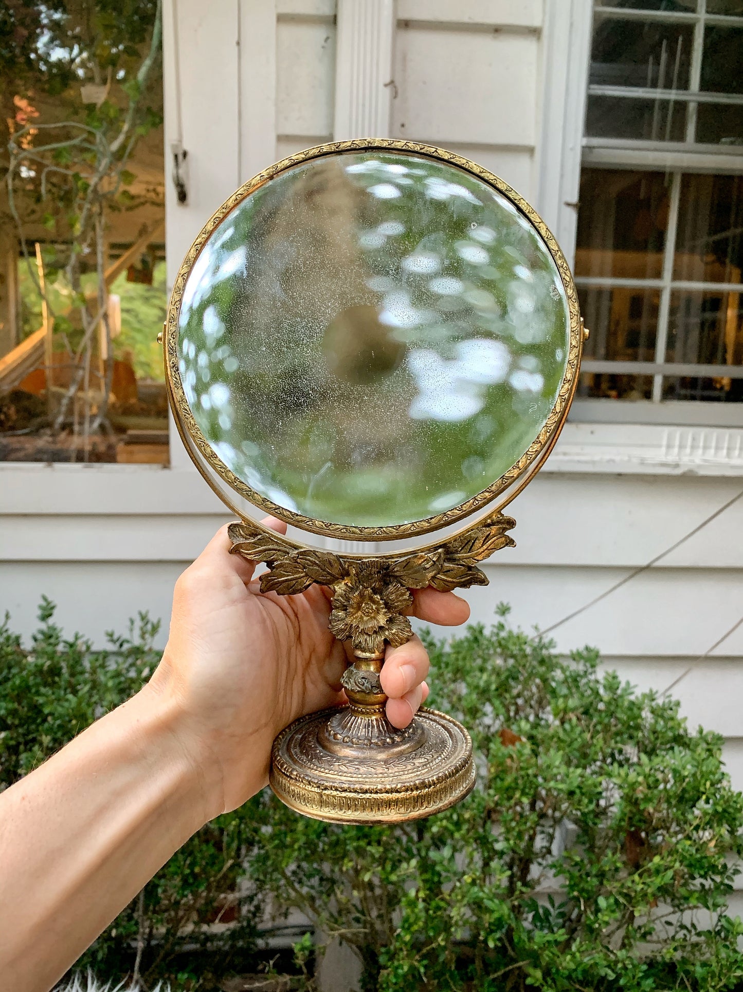 Vintage Floral Standing Vanity Mirror 2 Sided Magnifier