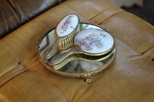 Antique Porcelain Hydrangeas Floral Vanity Set