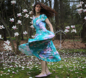 Vintage Teal Floral Carol Anderson Dress