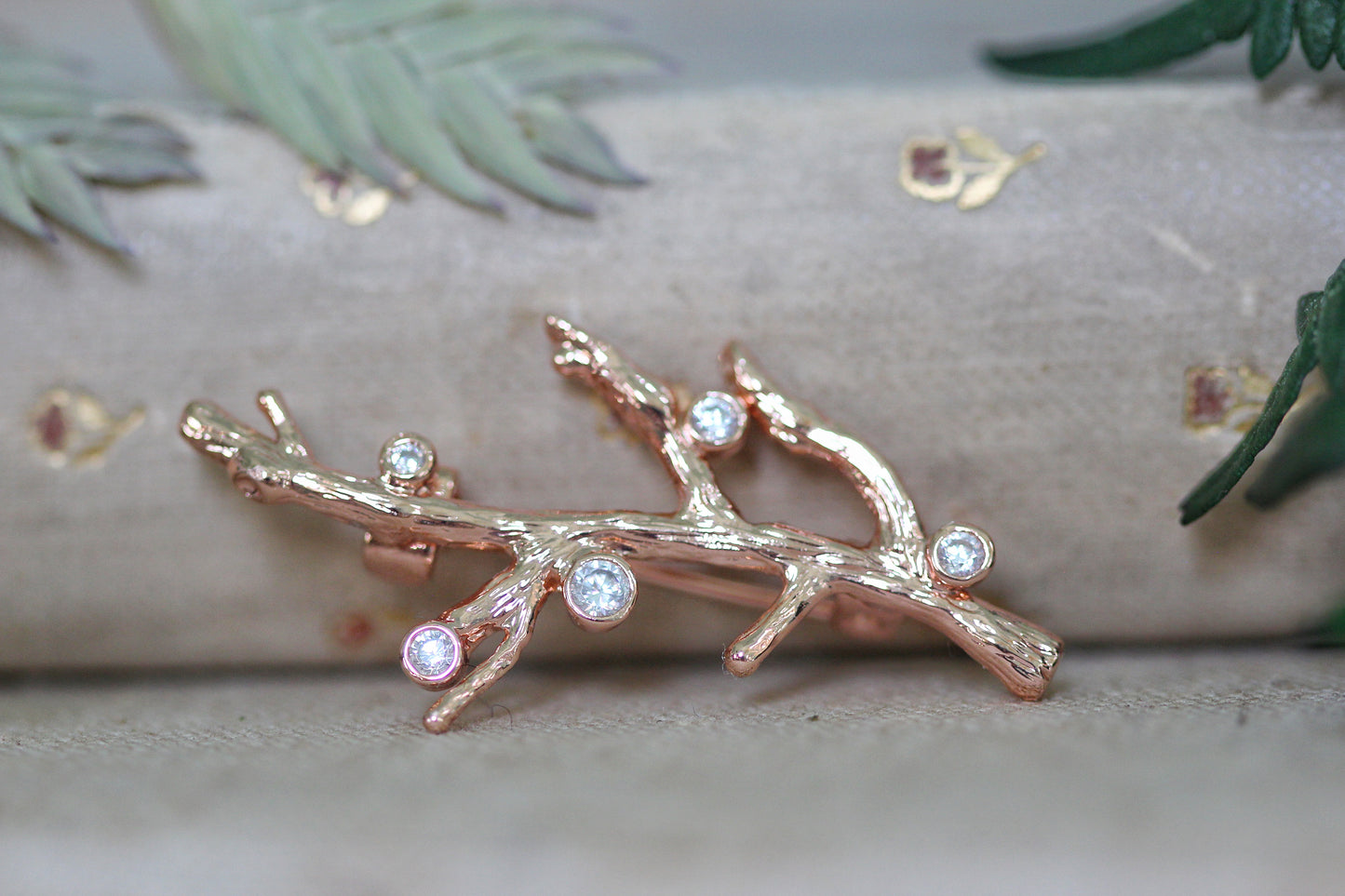 Crystals Coral Brooch