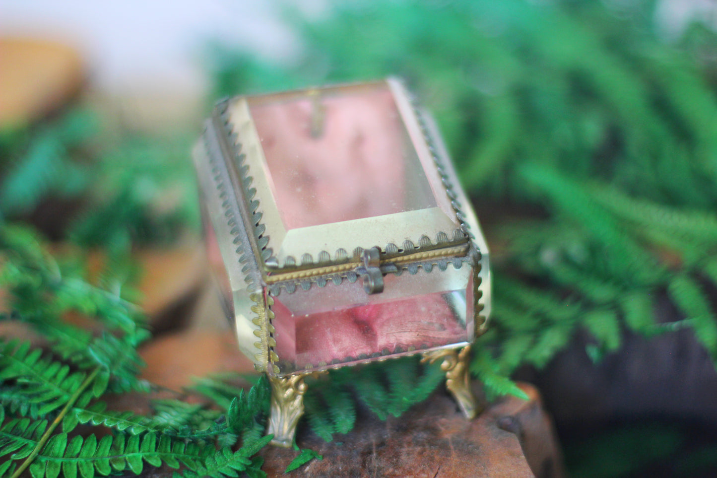 Antique French Watch Case Tufted Glass Jewelry Box