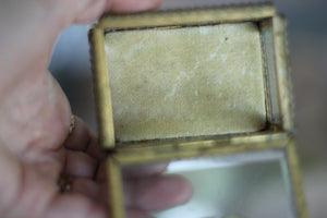 Vintage Small Ormolu Beveled Glass Jewelry Box