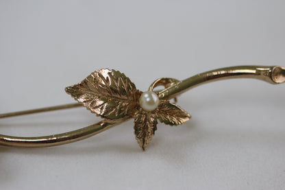 Large Rose with Stems and Pearl Brooch