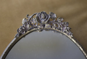 Antique Small Roses Bronze Filigree Mirror Tray