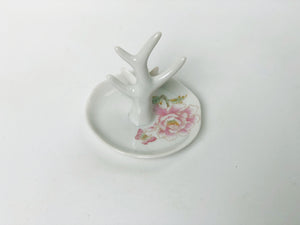 Antique Butterfly Flowers Porcelain Ring Holder