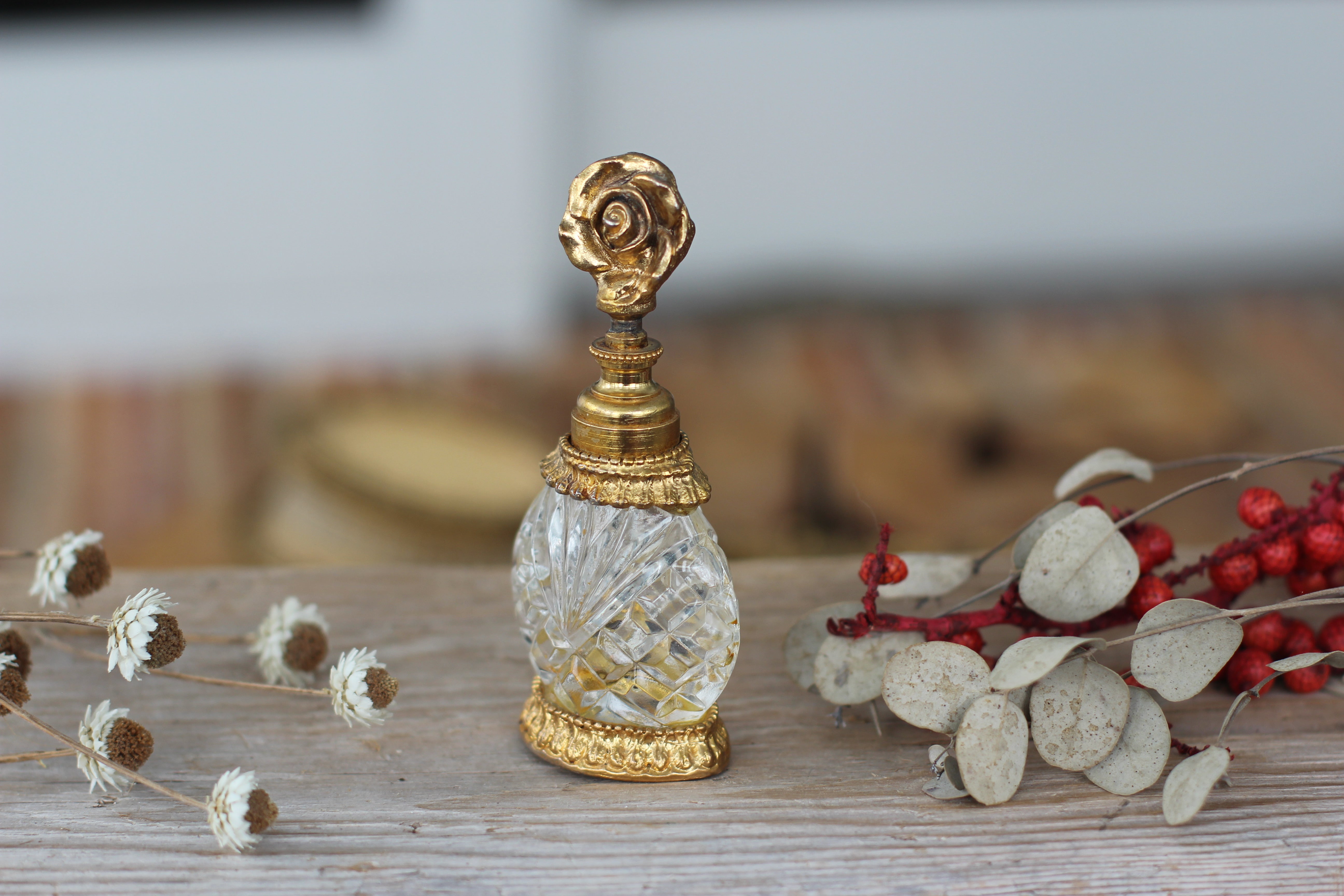 Antique Rare Stylebuilt Rose Glass Perfume Bottle