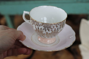 Vintage Royal Vale Pink Gold Leaves Tea Cup Set