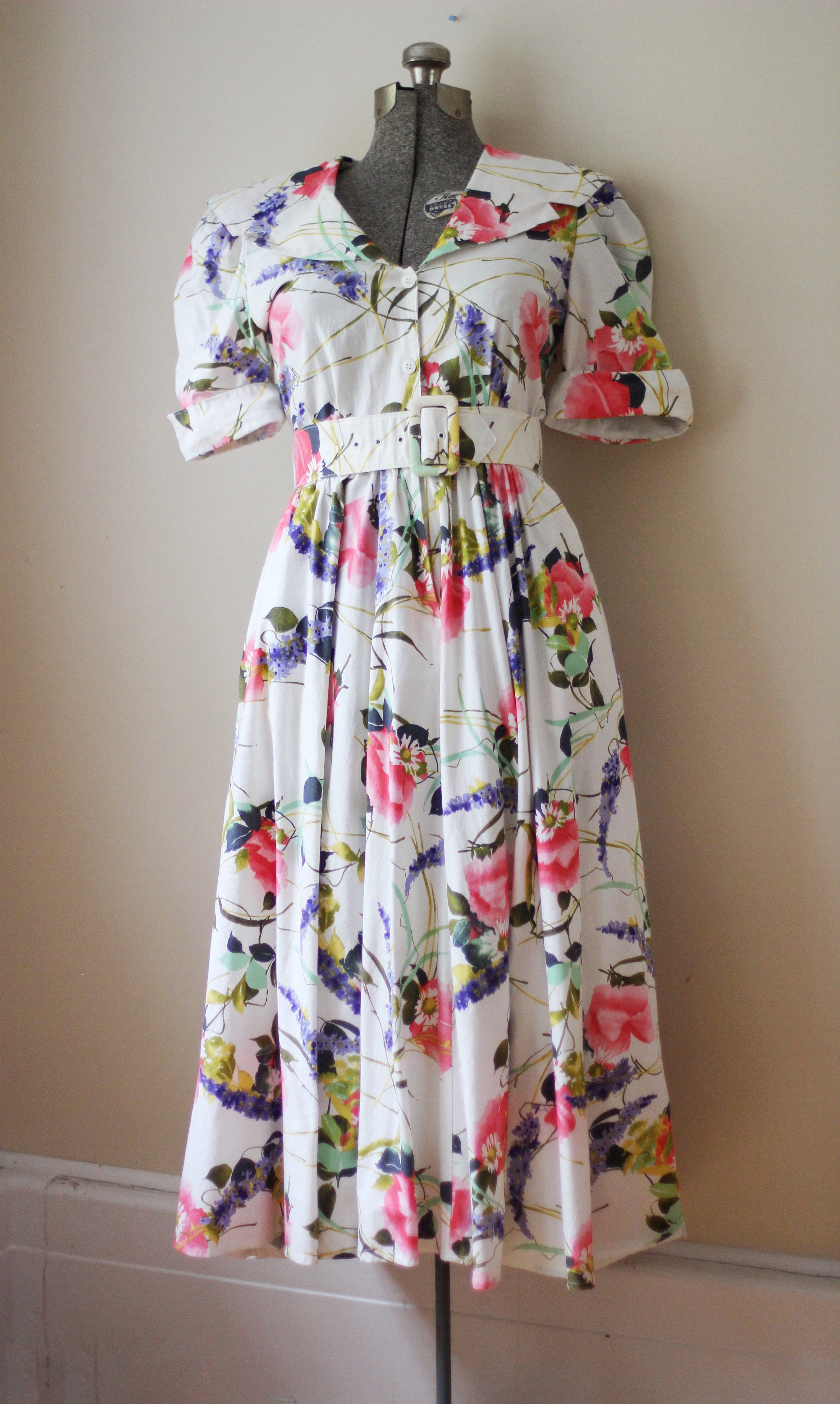 Vintage White Pink Floral Carol Anderson Dress