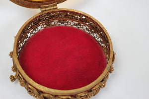 Antique Red Velvet Claw Feet Jewelry Box