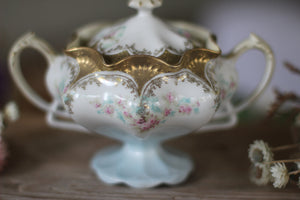 Antique R S Prussia Floral Porcelain Sugar Bowl