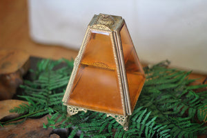 Antique Pyramid Amber Tinted Glass Jewelry Box