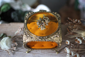 Antique French Victorian Amber Glass Jewelry Box