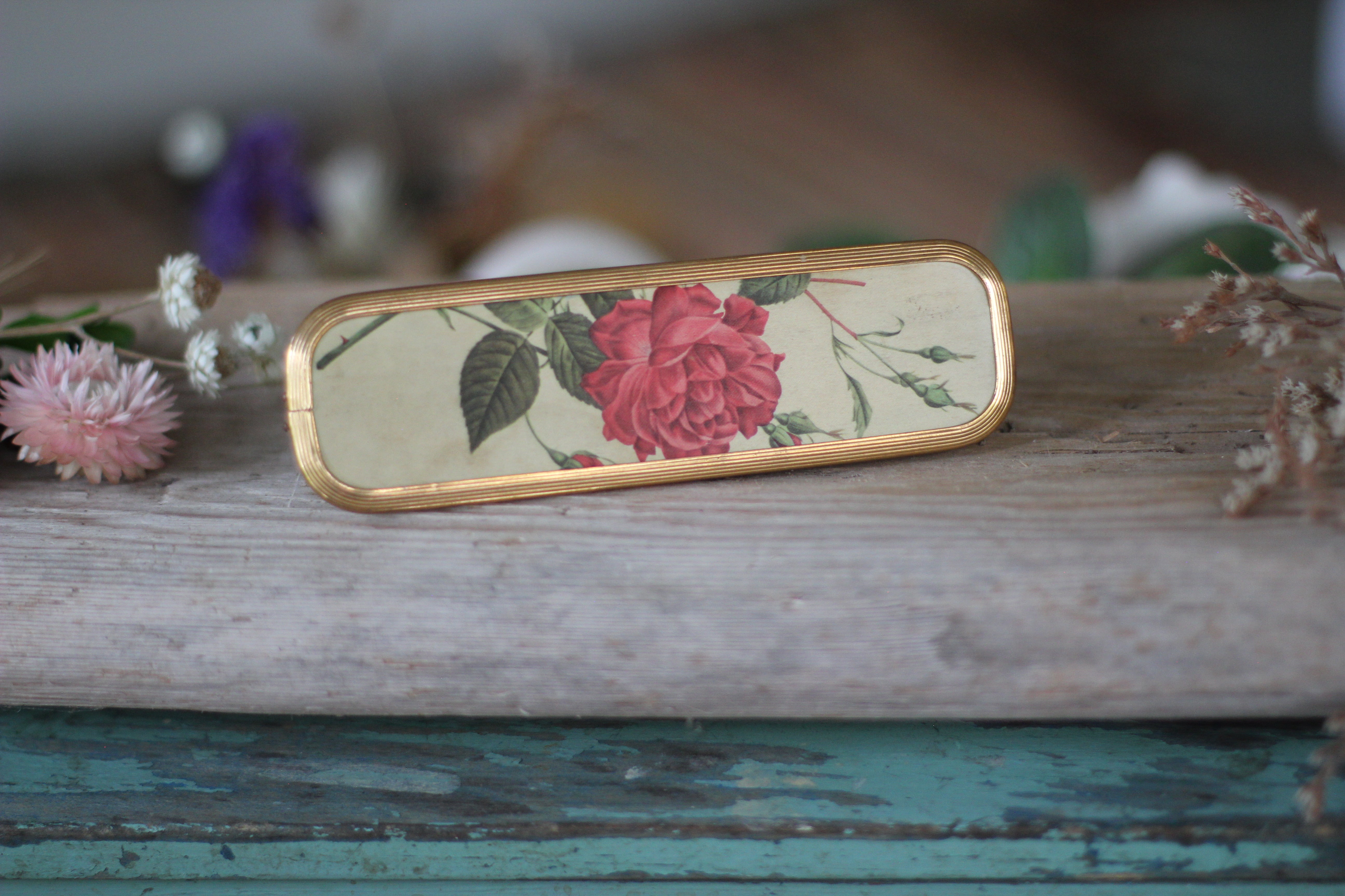 Antique Floral Rose Rectangular Hair Brush