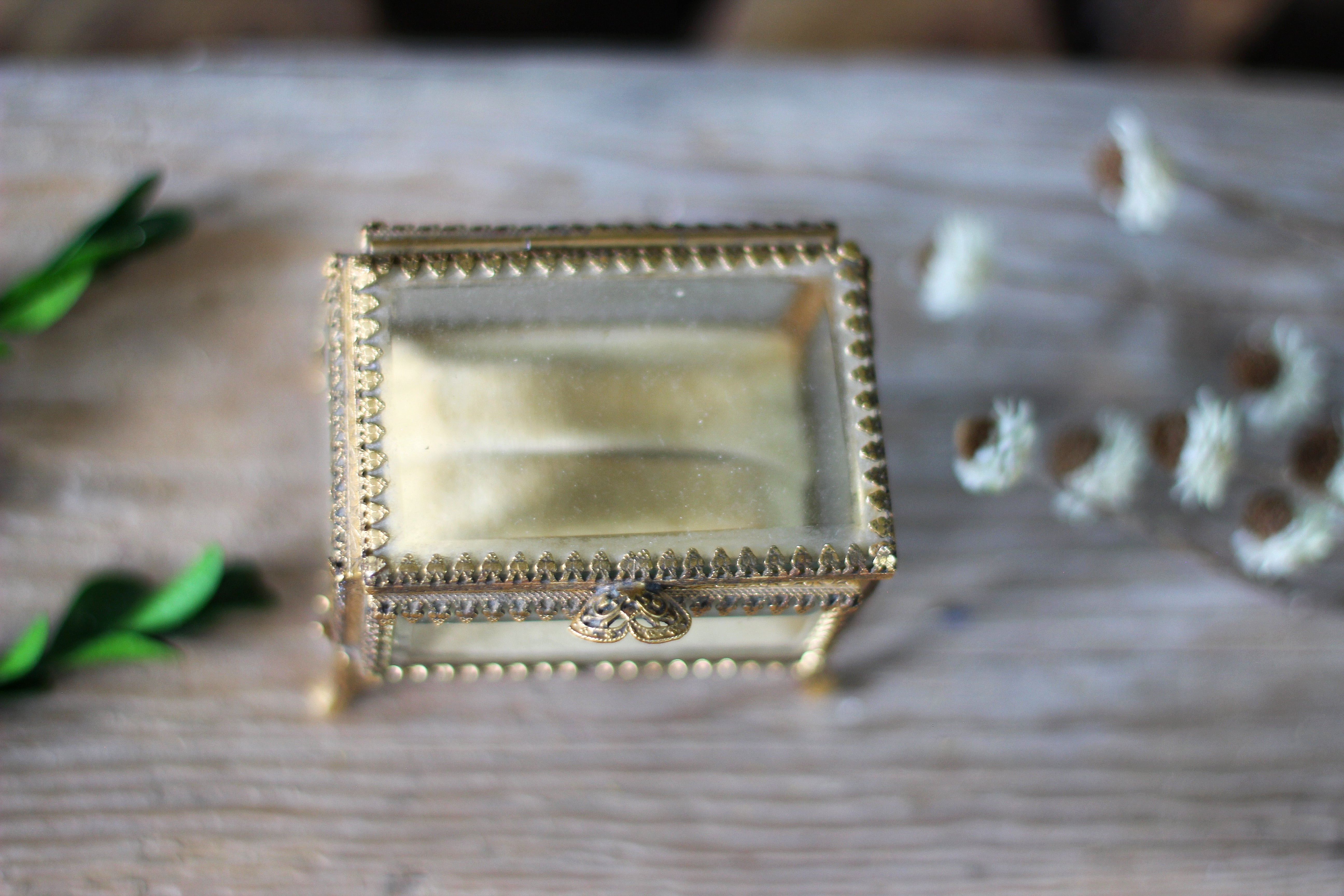 Antique Beveled Glass Ring Box