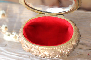 Antique Oval Bronze Glass Jewelry Box