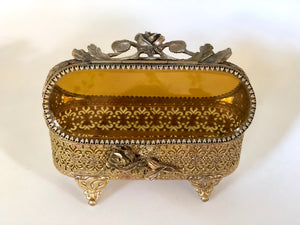 Antique Rare Amber Glass Jewelry Box