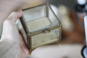Antique Square Beveled Glass Jewelry Box