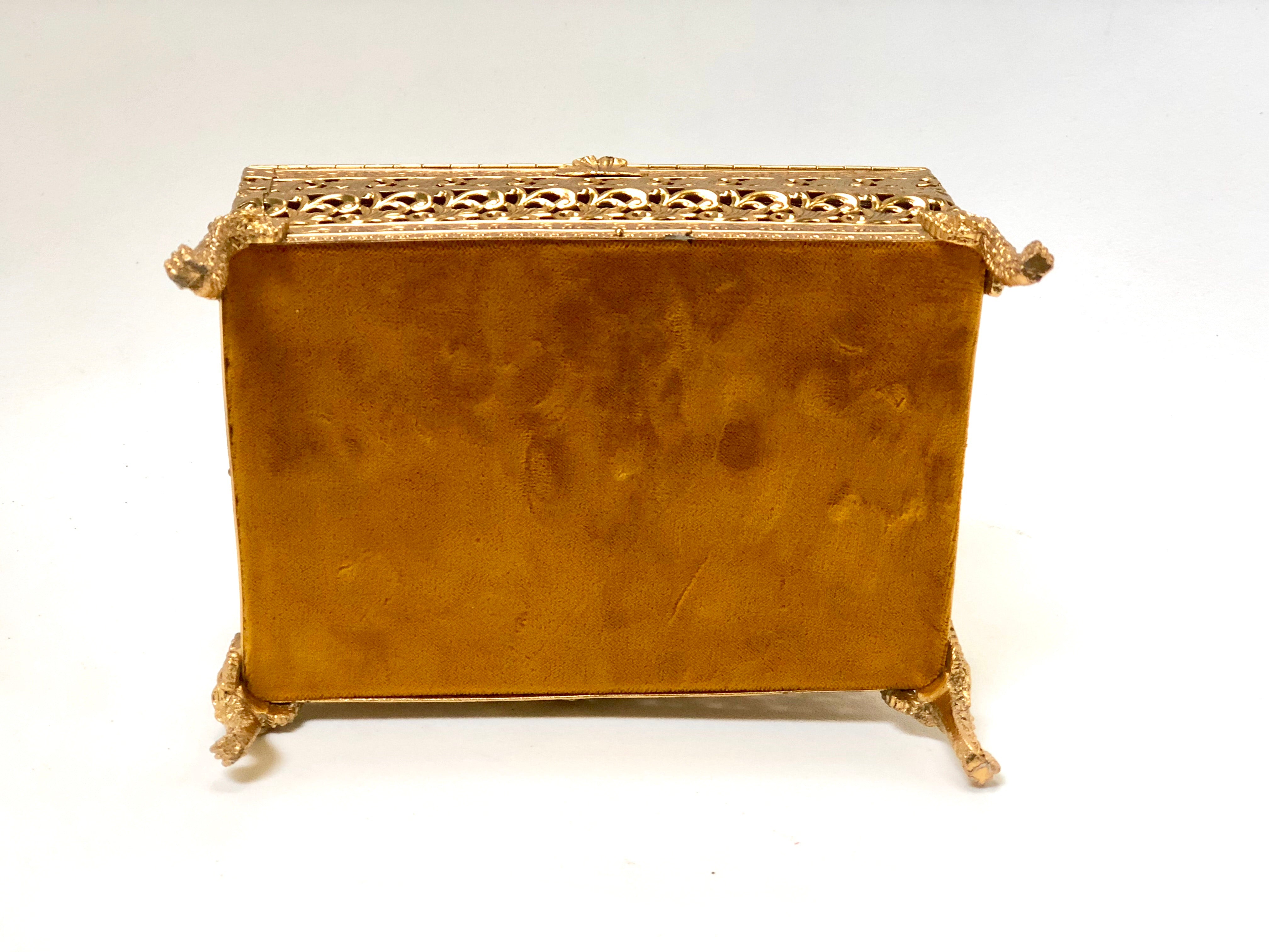 Vintage Lion Feet Gold Filigree Jewelry Box