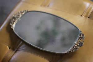 Antique Roses / Poppy Bronze Filigree Mirror Tray