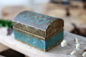 Antique Teal Florentine Treasure Chest Jewelry Box
