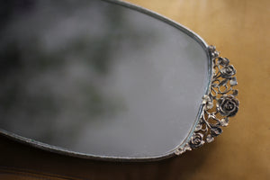 Antique Roses / Poppy Bronze Filigree Mirror Tray