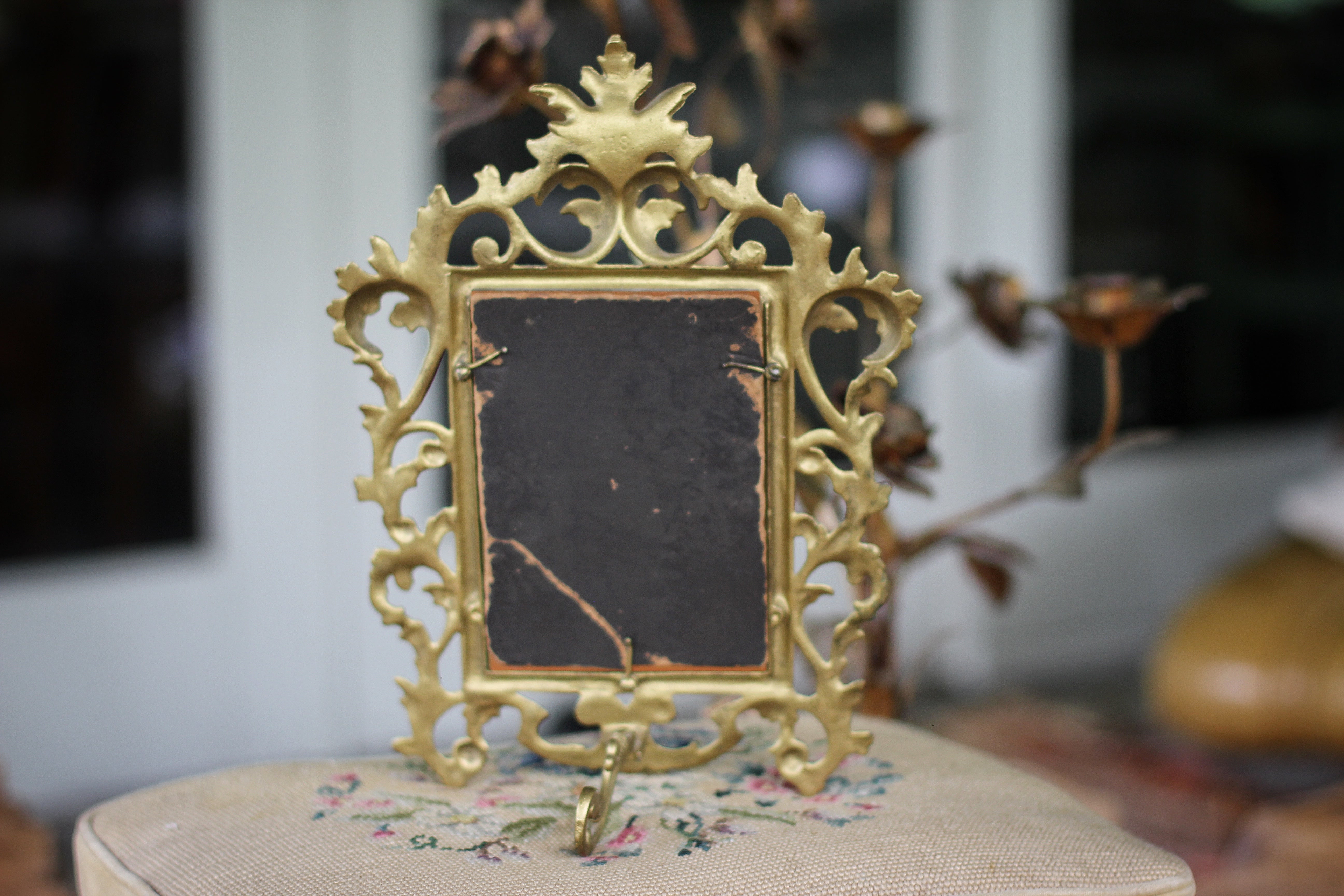 Antique Cast Iron Victorian Bronze Mirror / Frame