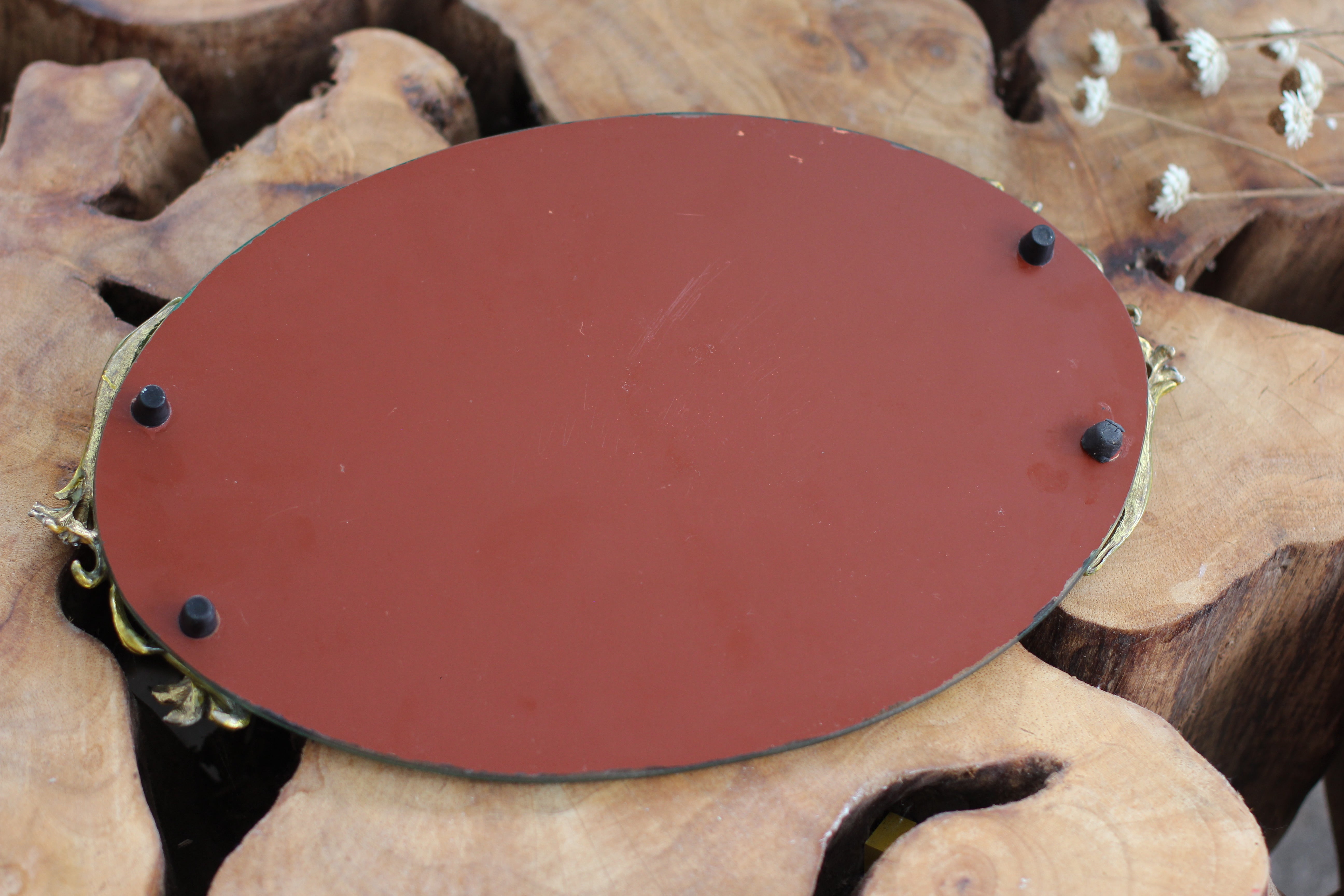 Antique Floral Enamel Mirror Tray