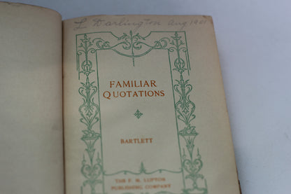 Antique Book, The White Series, Familiar Quotations, Bartlet, 1901, Hardback.