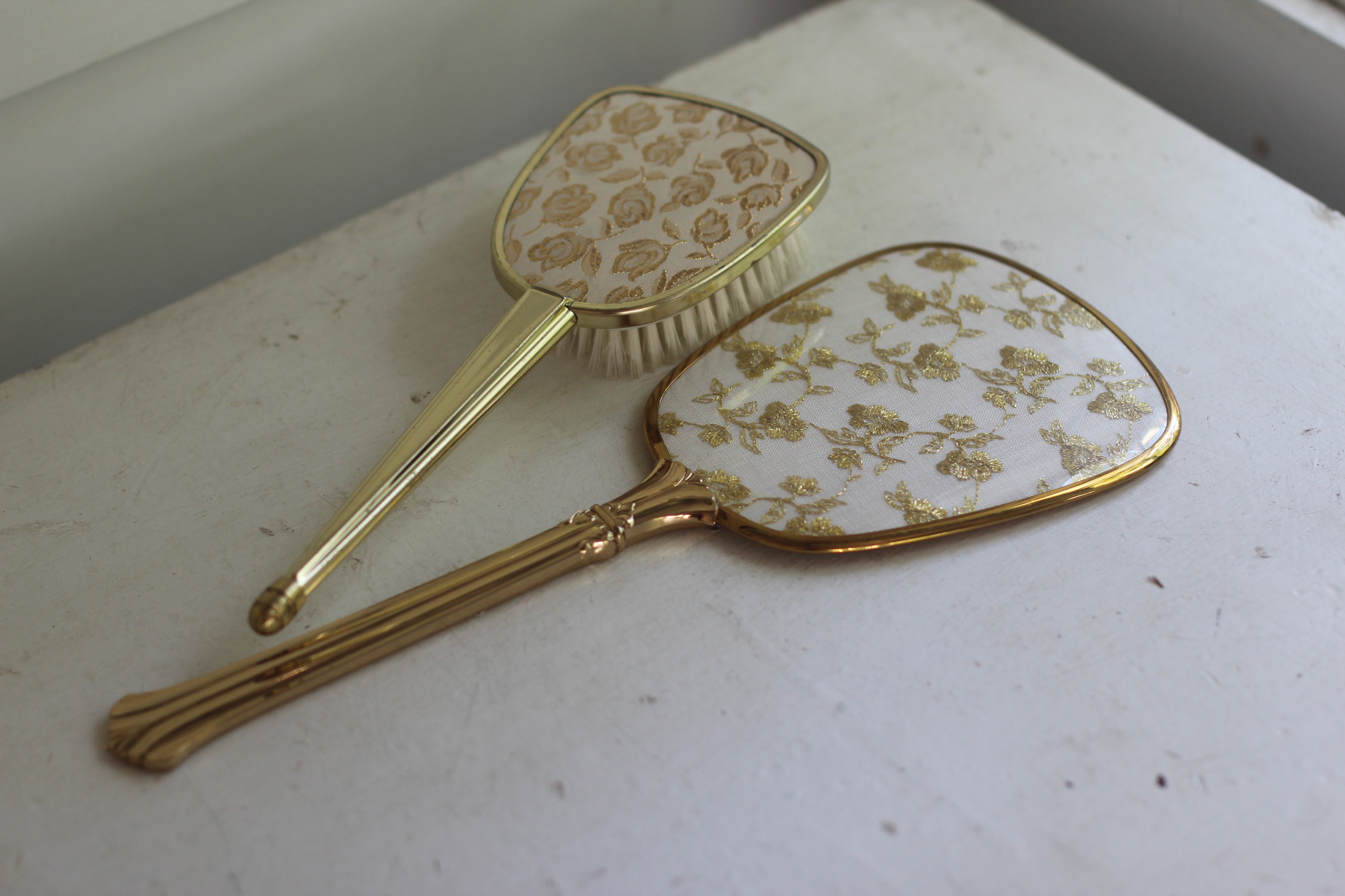 Antique Brocade Gold Floral Vanity Set