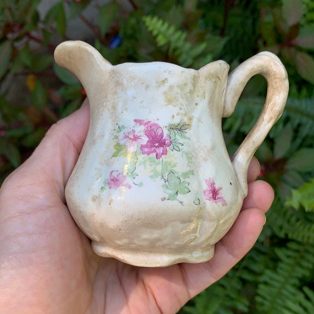 Antique Small Floral Rustic Porcelain Vase