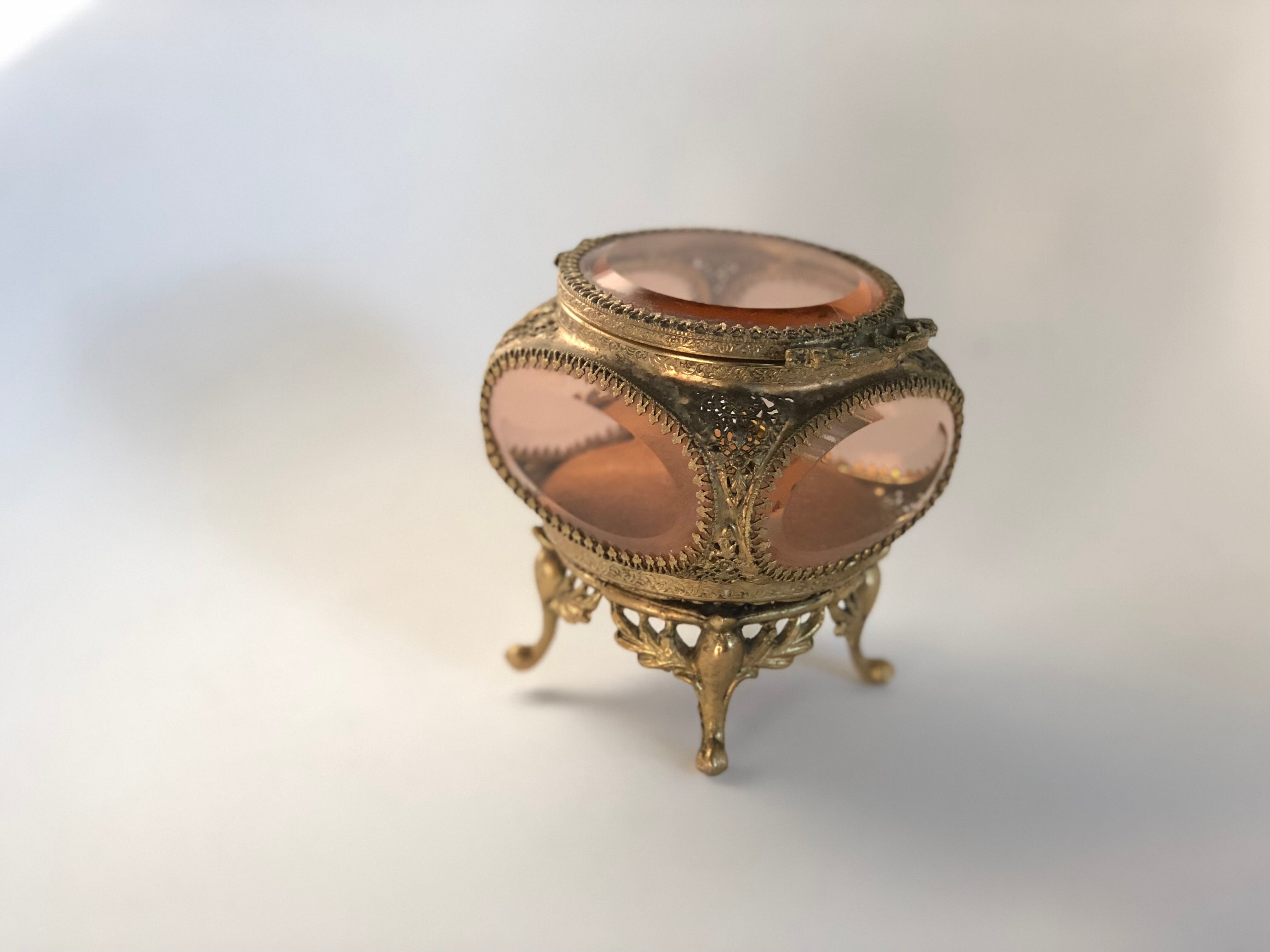 Rare Amber Tinted French Victorian Jewelry Box