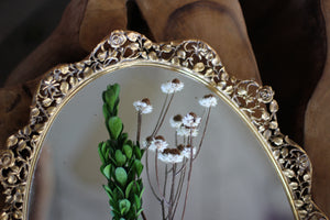 Antique Large Floral Roses Mirror Tray