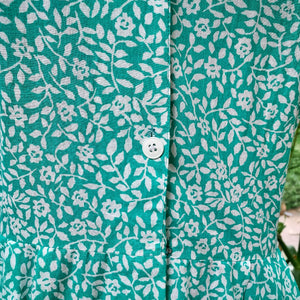 Vintage Floral Green & White Leaves Carol Anderson Dress