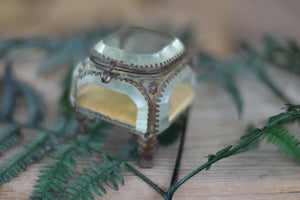 Antique Victorian Glass Mustard Padding Jewelry Box