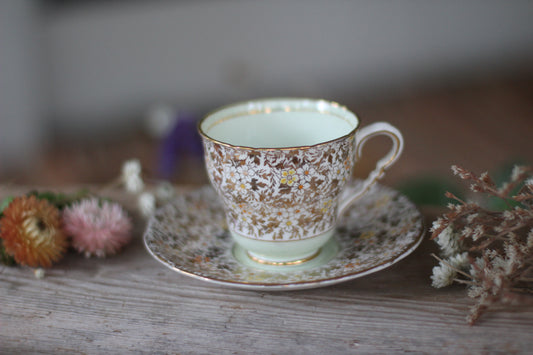 Vintage Mint Gold Floral Royal Stafford Tea Cup Set