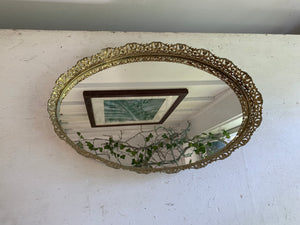 Antique Oval Filigree Lace Mirror Tray