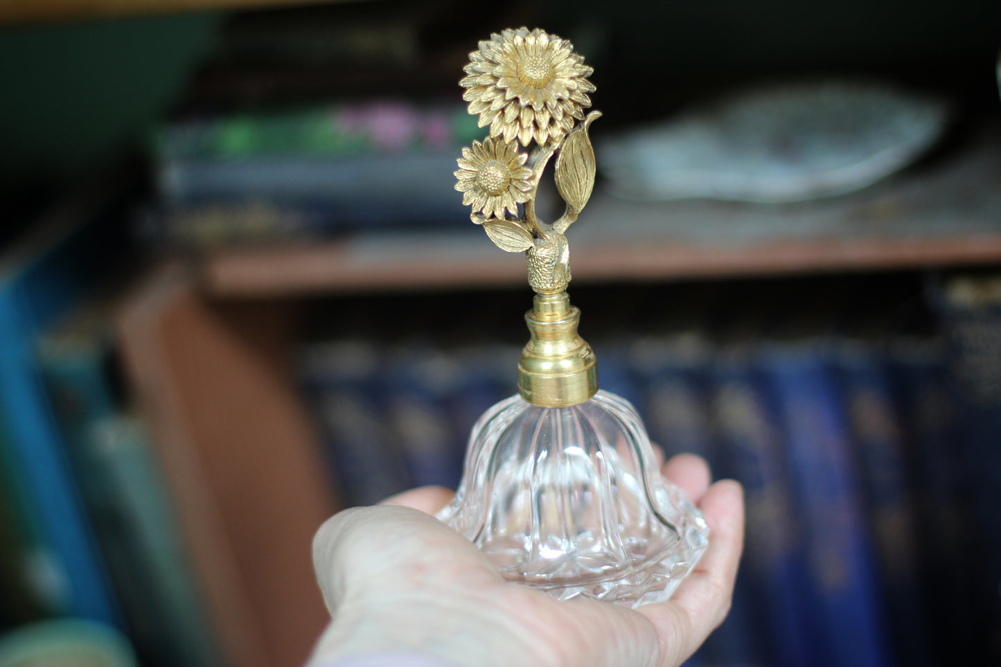 Antique Floral Sunflowers Glass Perfume Bottle