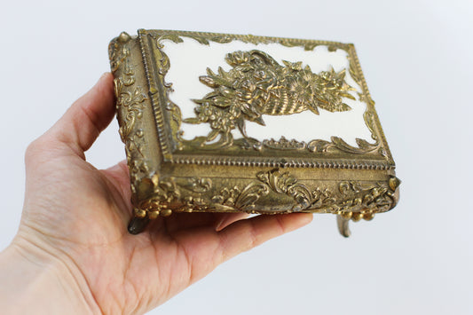 Antique Brass Floral Jewellery Box