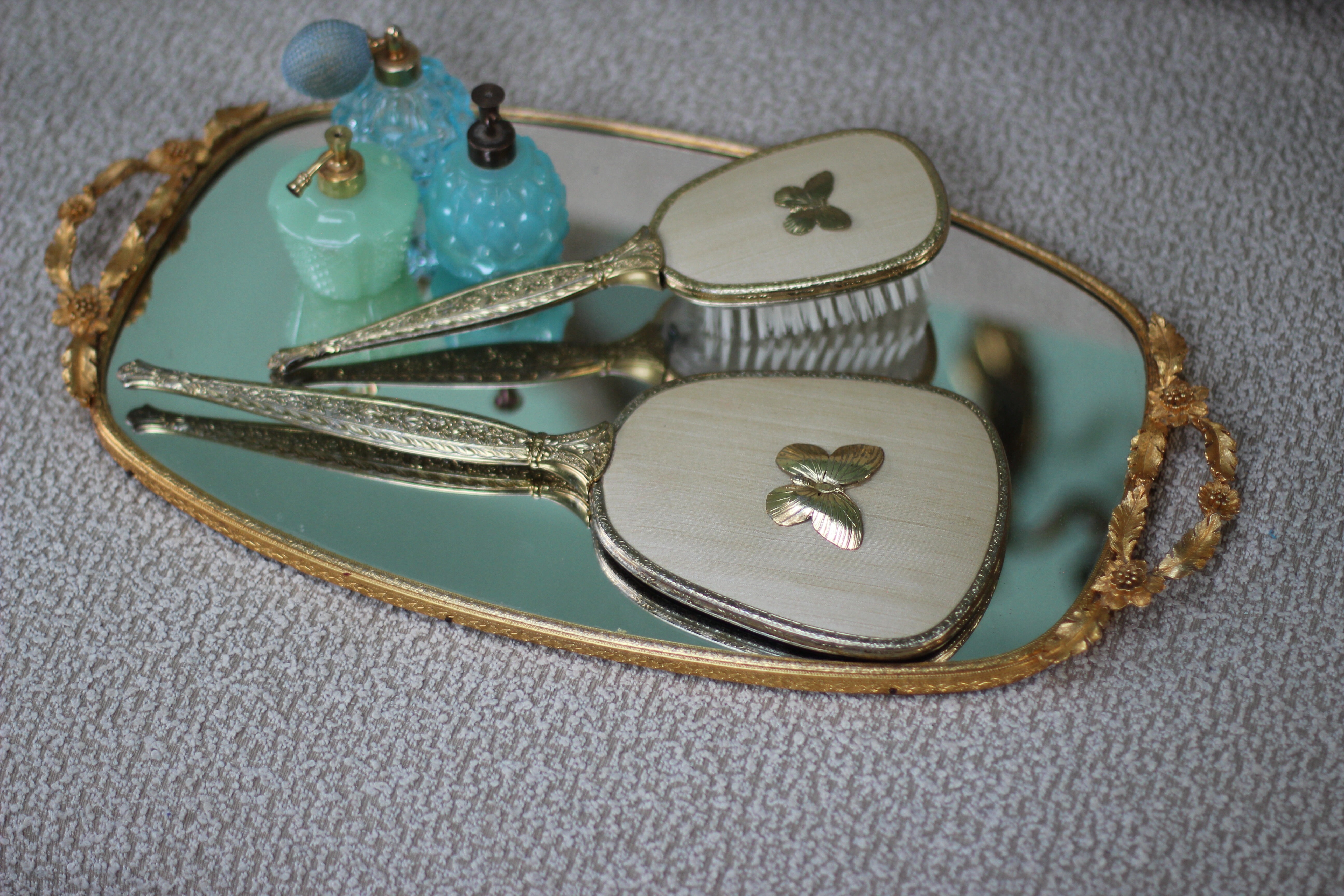Antique Water Lily Mirror Tray